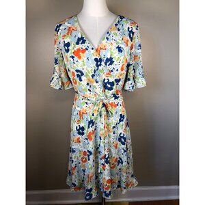 Lauren Ralph Lauren Wrap Bodice Flare Skirt Floral Dress Size 8